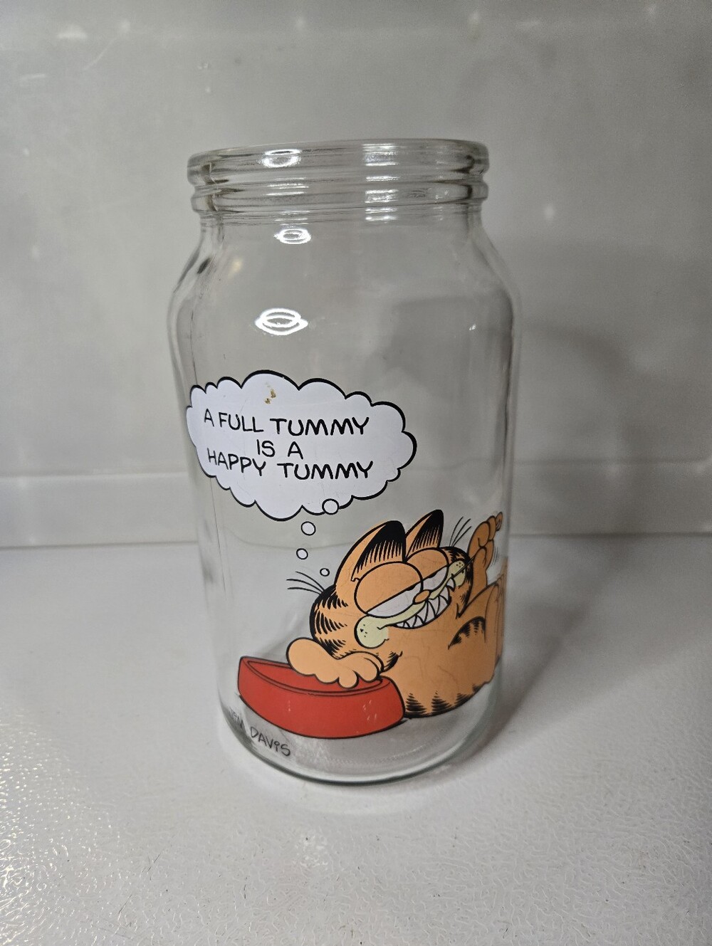 Vintage Garfield "Happy Tummy" Glass Kitchen Canister Jar